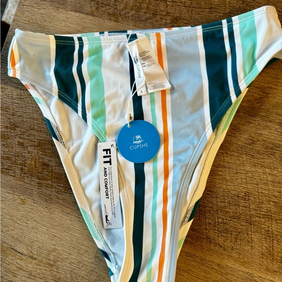 Cupshe Fit and Comfort High Rise Striped Bikini Bottom Size Small - Picture 3 of 6